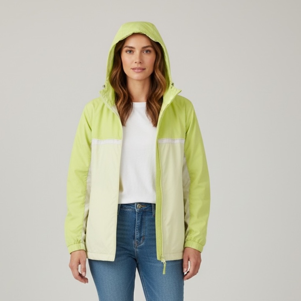 Columbia Woman’s Size Medium Full Zip Hooded Windbreaker Jacket Green Outdoor